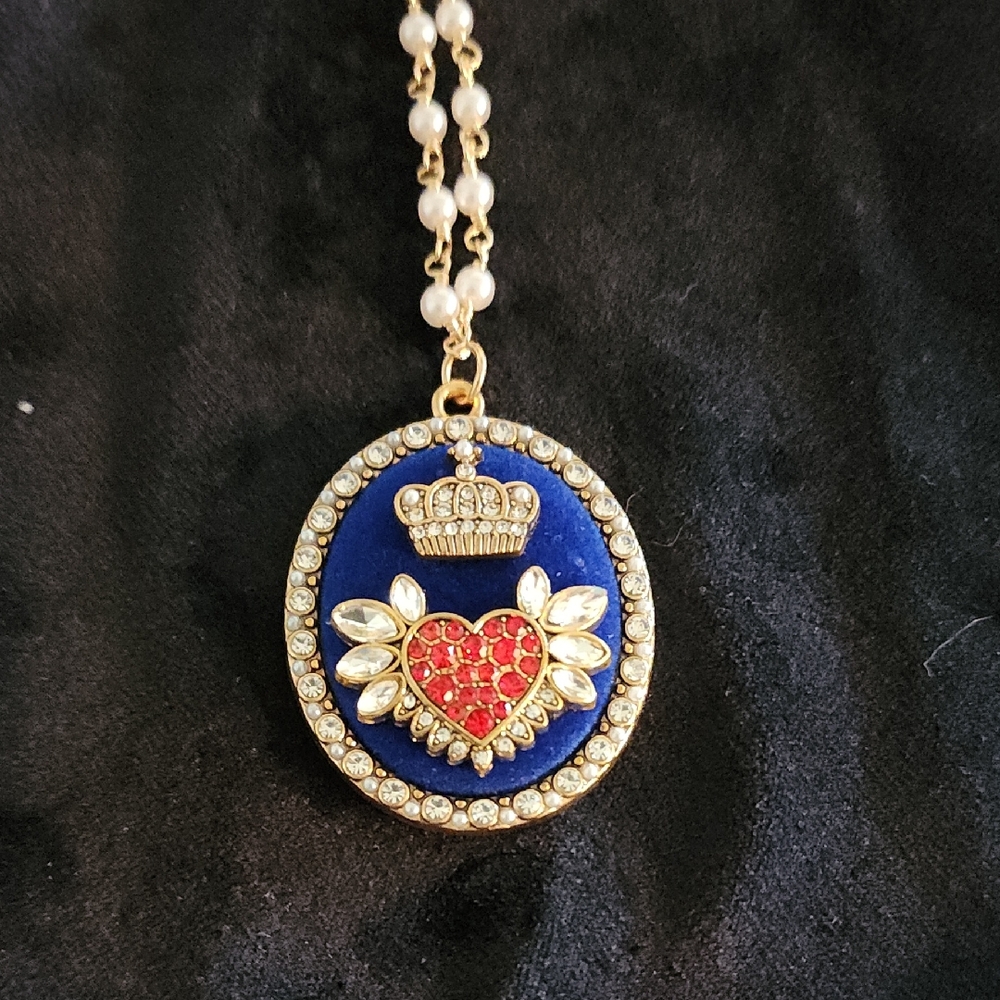 Royal Blue and Gold Heart Pendant Necklace